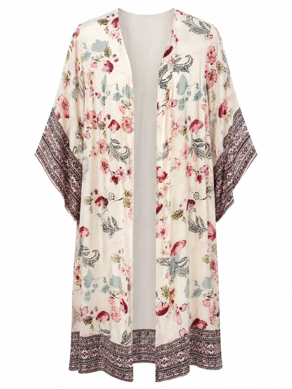 ANGIE Floral Boho Kimono Duster Cover Up Medium M